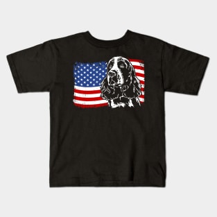 Proud Springer Spaniel American Flag patriotic gift dog Kids T-Shirt